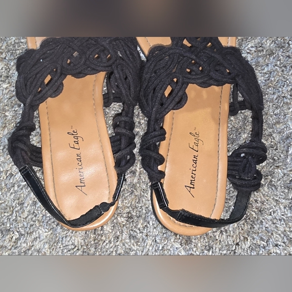 American Eagle Womens Black Woven Braided Sling Back Thong Flats Sandals Size 7 - Picture 4 of 6